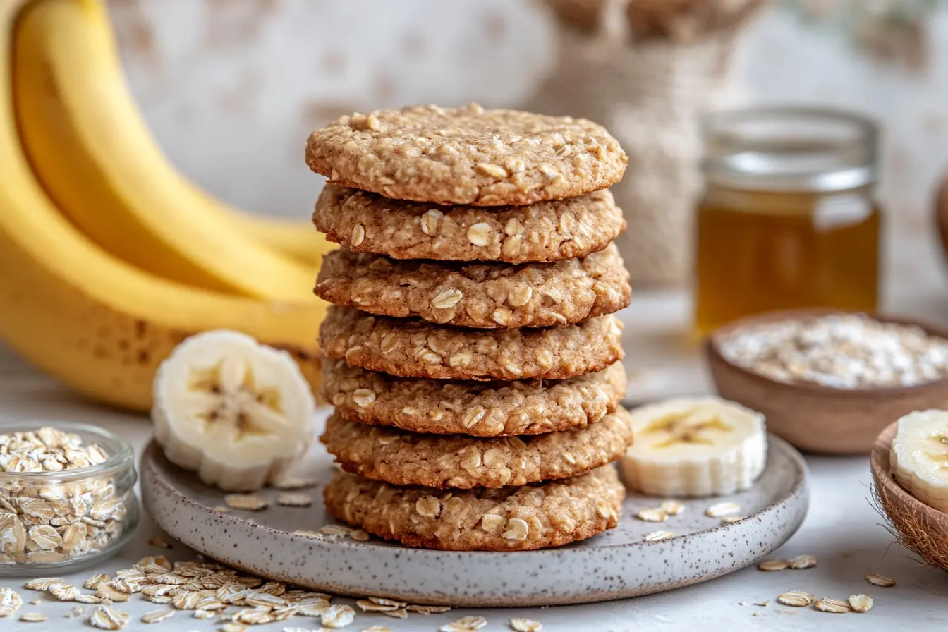 Vegan Banana Oatmeal Cookies with Ingredients Displayed