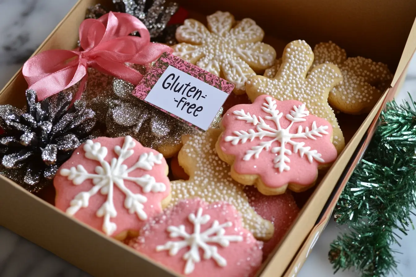 Gift box filled with decorated gluten-free sugar cookies