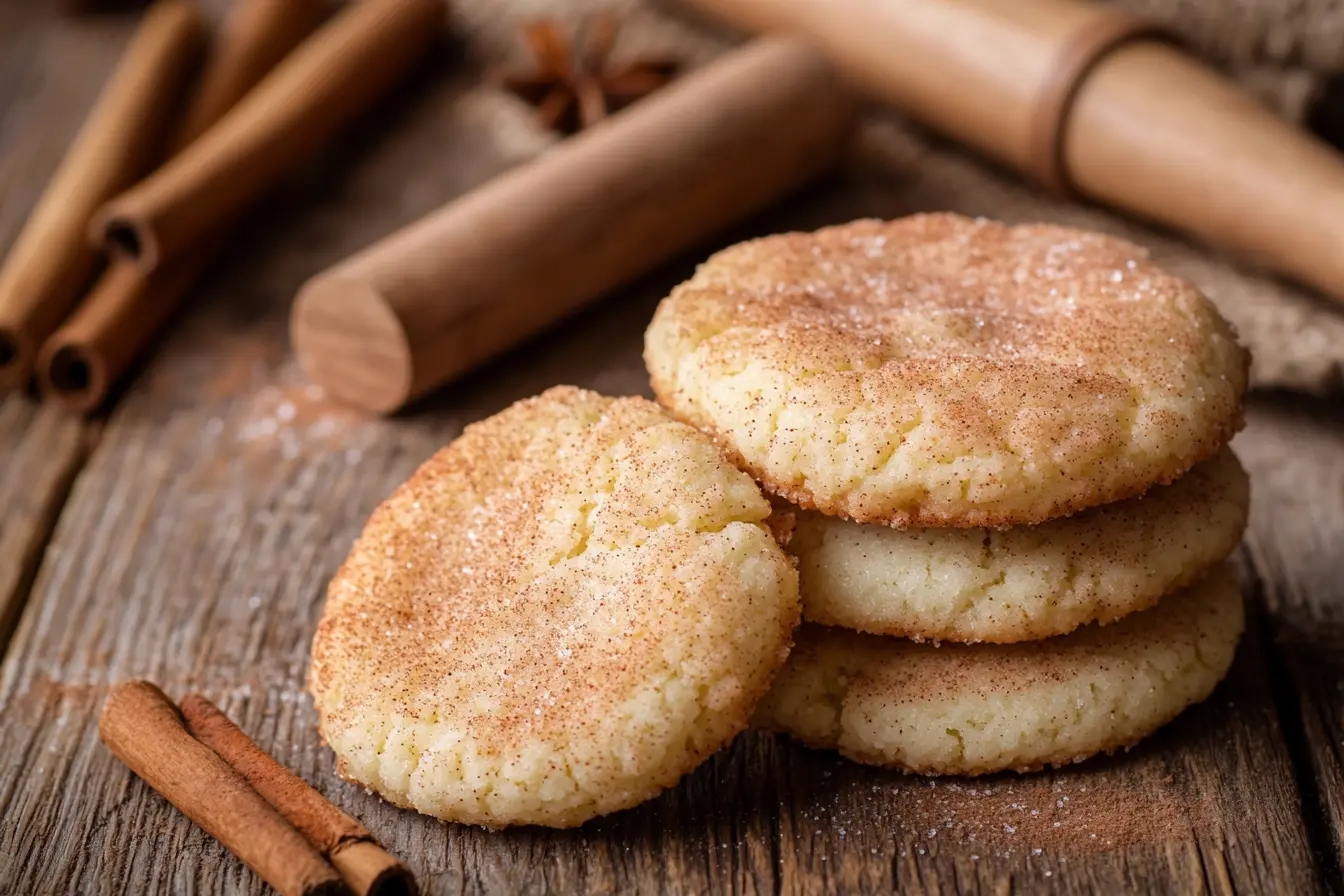 Fresh snickerdoodle cookies without cream of tartar with a cinnamon-sugar coating