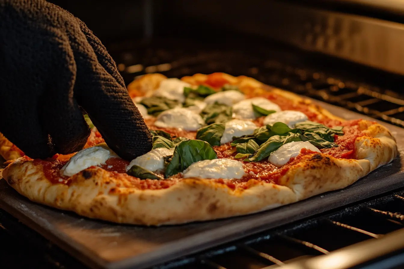 Homemade sourdough pizza with a crispy crust and fresh toppings