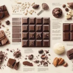 An infographic showing cocoa solids percentages in milk, dark, and white chocolate.