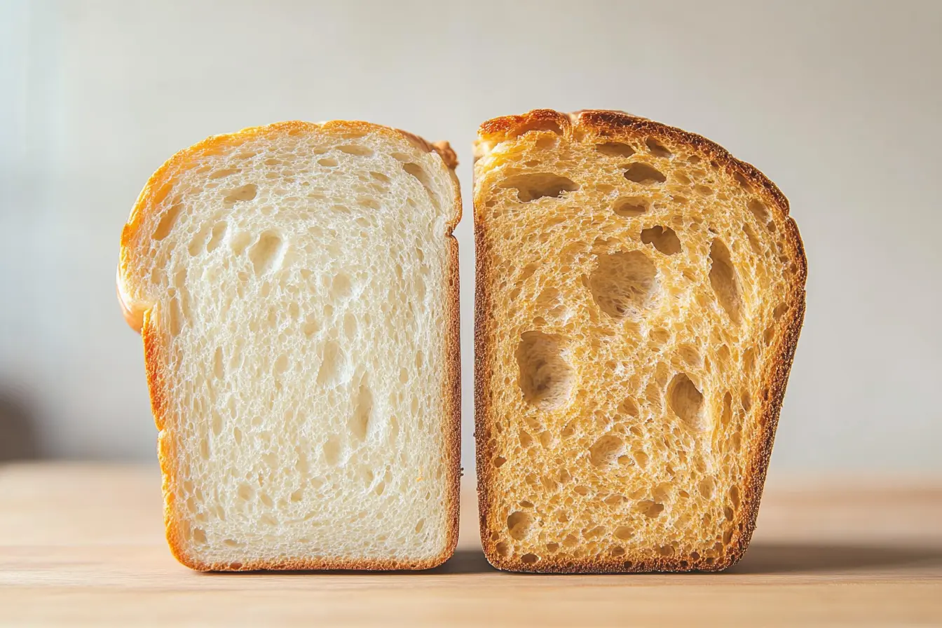 Comparison between sandwich bread and regular artisan bread.