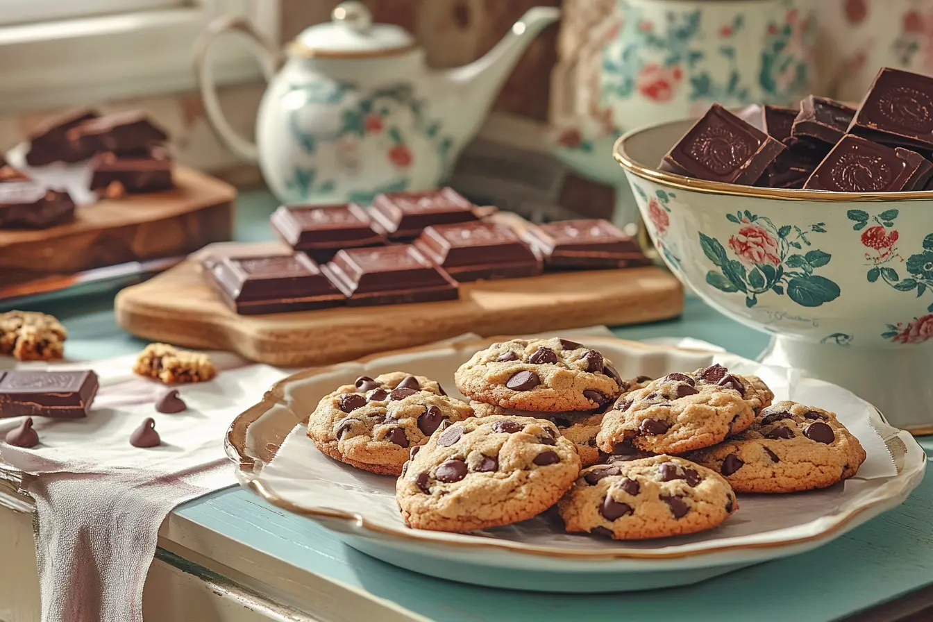 Ruth Wakefield inventing the first chocolate chip cookies in her 1930s kitchen